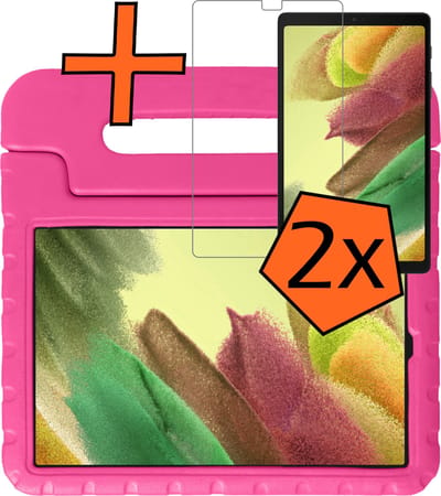 Hoesje - Geschikt voor Samsung Galaxy Tab A7 Lite - Met 2x Screenprotector - Kinderhoes Shockproof Bumper - Kidsproof Case - Tablet Hoes - Kinder Hoes Cover - Roze