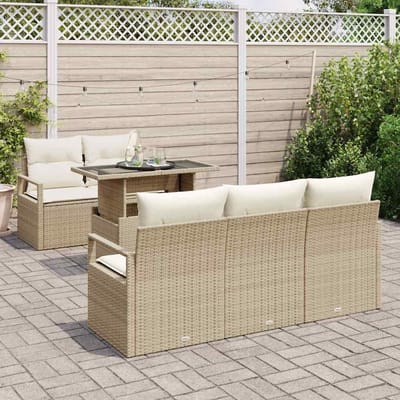 vidaXL - Tuinbank - Set - 6 - st - 5-Aantal - zitplaatsen - Beige - en - Crème