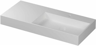 INK United Wastafel Porselein Rechts met 1 Kraangat incl. Porseleinen Click Plug en Verborgen Overloop Systeem - 1000x450x110 mm - Mat Wit