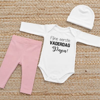 Set met baby romper tekst voor meisje cadeau roze fijne vaderdag eerste papa 50-56