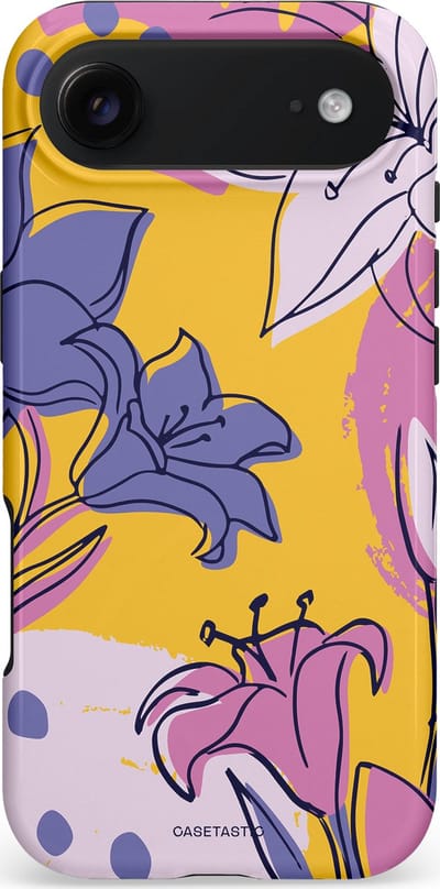 Casetastic hoesje geschikt voor Apple iPhone Air - MagSafe - Dubbellaagse bescherming - Paarse Lelie Kunst - Fashion Case - Lila Goud Lichtgrijs