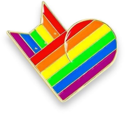 Rainbow Cat Heart Enamel Pin – Regenboog Hart met Katvorm – Pride Badge van Kinky Pleasure