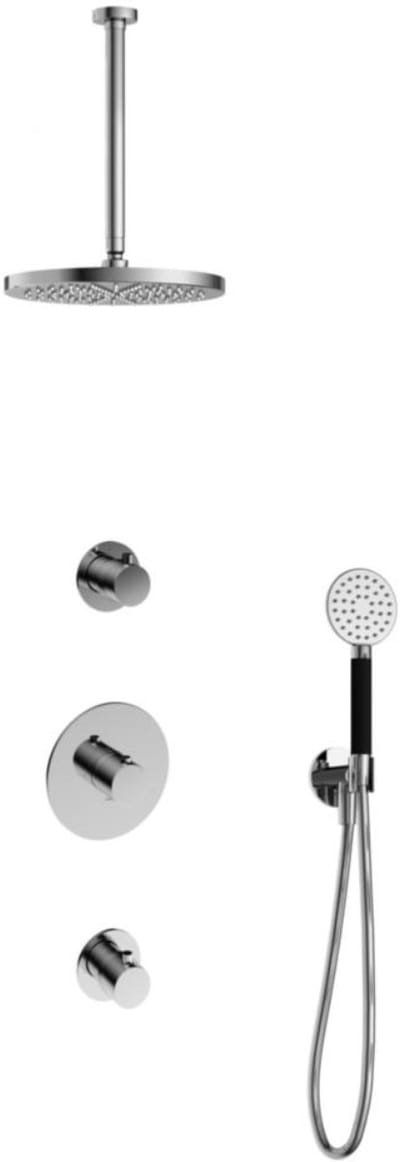Hotbath Cobber - Inbouw Regendoucheset - Chroom - 2 Stopkranen - Thermostatisch - Plafondbuis 30 cm - Hoofddouche 300 mm - Ronde Handdouche 3 Standen - Waterbesparend