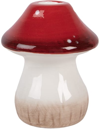 Clayre & Eef Kandelaar Paddenstoel Ø 9x10 cm Wit Rood Keramiek
