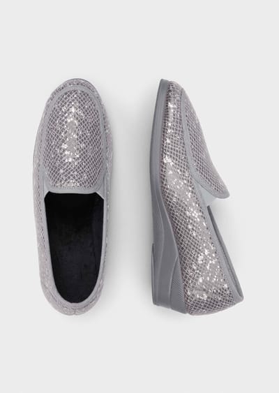Pantoffels met zool met grip - grijs / metallic - Gr. 36 van Goldner Fashion