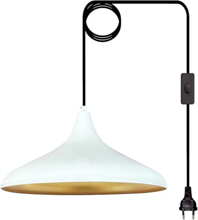 Bamyum Champion Hanglamp Met Stekker Industrieel Metaal Ø35 cm, 450 cm Snoer, Vintage Hanglamp, E27 Pendellamp