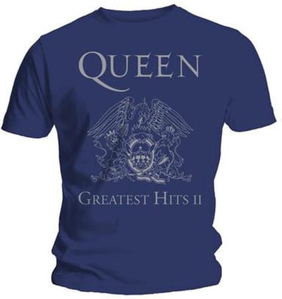 Queen - Greatest Hits II Heren T-shirt - L - Blauw
