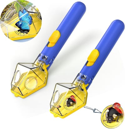 Insectenvangers - 2 stuks - 6x Vergroting - Spinnenvanger - Insecten Kijker met Dubbele Loep - Buitenspeelgoed - Diervriendelijke - Blauw/Geel