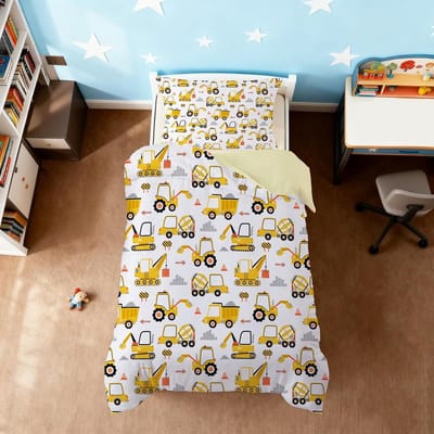 Dekbedovertrek Kinderen - Beddengoed Set - Slaapkamer Decoratie - Met Truck Print - 90 x 190 cm - Blauw