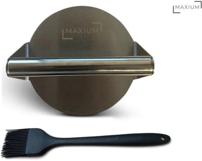 Maxium - Hamburgerpers - RVS - 14 cm - BBQ Accesoires - Hamburgermaker - Hamburger Press - Smash Burger Maker - BBQ Gereedschap - Inclusief Siliconen Kwast