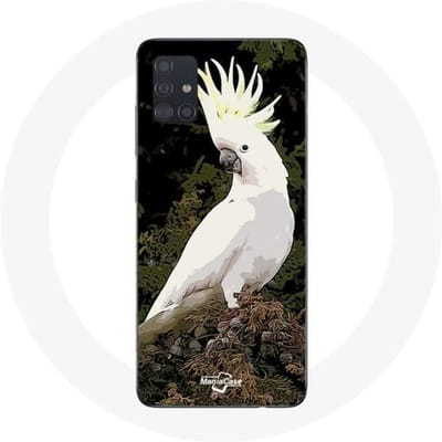 Hoesje - Samsung - Galaxy A51 - Cacatoes Papegaaien - Flexibel - Synthetische Bescherming wit