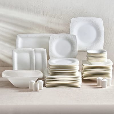 Karaca Fine Pearl Roma- Serviesset 62-delig – 12 Personen – Fine Pearl Servies – Luxe Parelmoer Design – Wit/Goud – Porselein