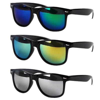 Fako Sunglasses - 3x Heren Zonnebril - Dames Zonnebril - Classic - UV400 - Spiegel Zwart - 3 Stuks