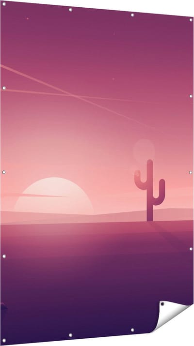 Gards Tuinposter Zonsondergang in de Woestijn met een Cactus - 120x180 cm - Tuindoek - Tuindecoratie - Wanddecoratie buiten - Tuinschilderij