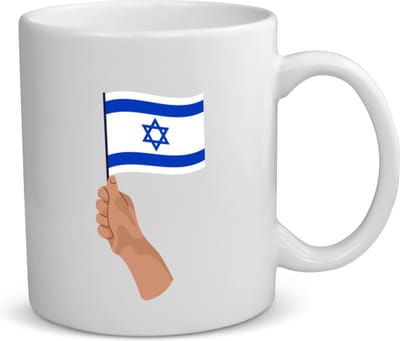 Akyol - israël vlag met hand koffiemok - theemok - Israël - mensen die liefde willen geven aan israel - degene die van israël houden - supporten - oorlog - verjaardagscadeautje - gift - geschenk - kado - 350 ML inhoud