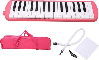 Melodica Instrument - 32 Toetsen Mondstuk - Muziekonderwijs Beginners - Inclusief Draagkoffer - 44cm Pakket - Roze