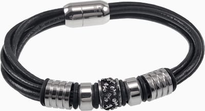 19cm Armband Heren - Roestvrij Staal - Leren Armband met Schedel