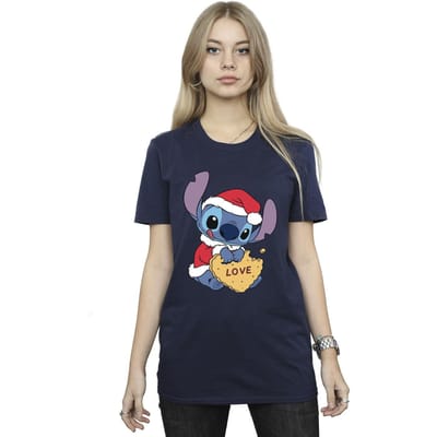 Disney Dames/Dames Lilo And Stitch Kerstmis Liefde Koekje Katoenen Vriendje T-shirt (Marineblauw)