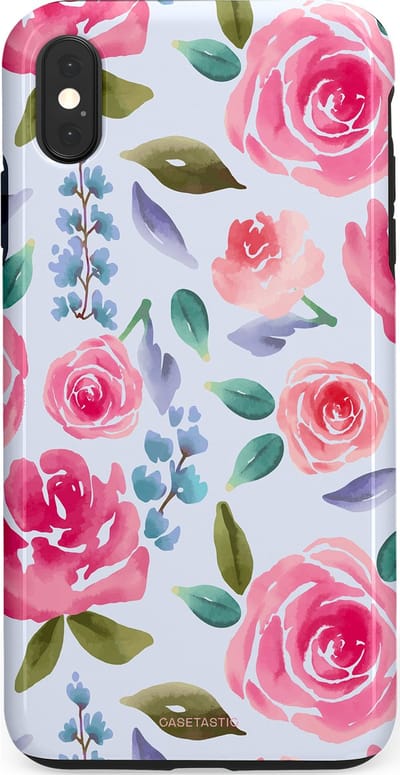 Casetastic hoesje geschikt voor Apple iPhone XS Max - Dubbellaagse bescherming - Aquarel Bloemendroom - Fashion Case - Lichtblauw Lichtroze