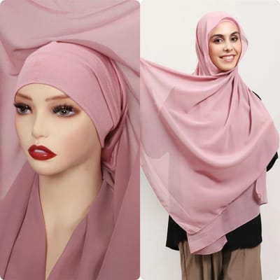 Premium Instant Chiffon Hijab Wikkel Met Ingebouwde Magneten Effen Kleur Moslim Vrouwen Sjaal Sjaal Met Onderkap gray