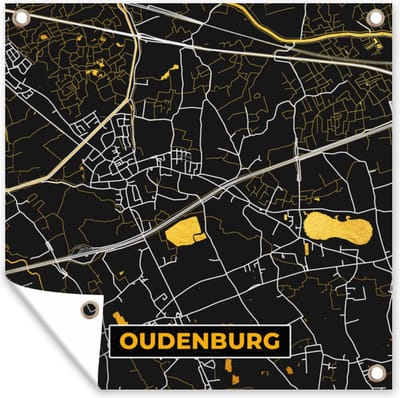 Tuin poster Oudenburg - Goud - Kaart - Stadskaart - Plattegrond - 200x200 cm - Tuindoek