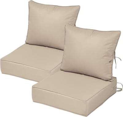 Diepe zitkussens - Tuinstoelkussens set - Buiten zitten - Waterdicht en UV-bestendig - Set van 2 - Kaki