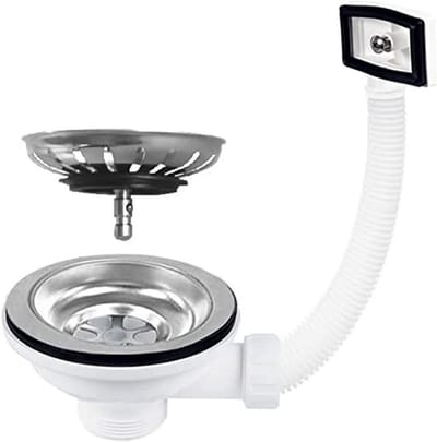 Universele Wastafel Zwanenhals Afvoerplug 3,5 Inch met Flexibele Overloop - RVS en Keramiek