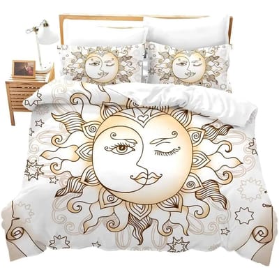 Ensemble de housse de couette Soleil et Lune Dorés Bohème Couleur Mystérieuse Décoration de Maison Ensemble de Literie Cadeaux pour Adultes avec Fermeture Éclair Housse de Couette Décorative EU single(135x200cm)