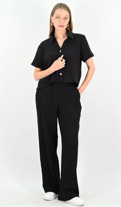 YesMooi - Blouse van 100% Katoen met korte mouwen - Zwart - S (36)