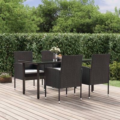 vidaXL - 5-delige - Tuinset - met - kussens - poly - rattan - zwart