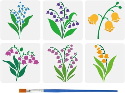 Set van 6 Lelietjes-van-dalen met 1 Kwast - Herbruikbare Plastic Plantenpatronen voor Muurverf, Houtdecoratie en DIY Thuisinrichting
