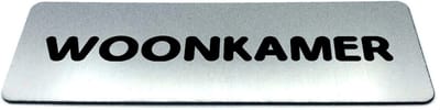 Deurbordje RVS-Look met tekst woonkamer - Ronde letter - Formaat 150 mm x 50 mm x 1,6 mm - Zelfklevend | Geborstelde RVS-look toplaag | Gratis Verzending | Decoporta