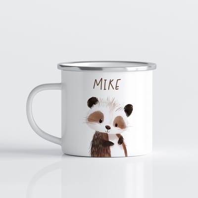 Creasowl® Rode Panda Kinder Mok - Emaille - 350ml - Gepersonaliseerd