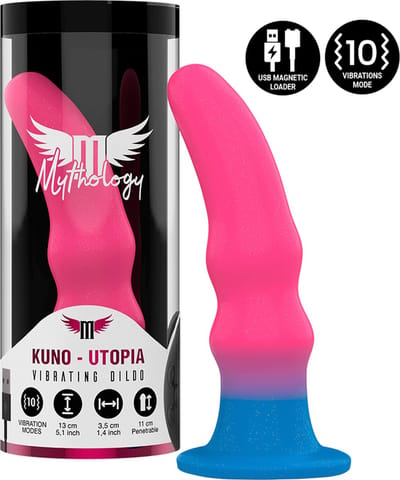Mythology Kuno Utopia - Dildo - Vibrerend - Fantasy - 13.5 X 3.5cm - Roze/blauw