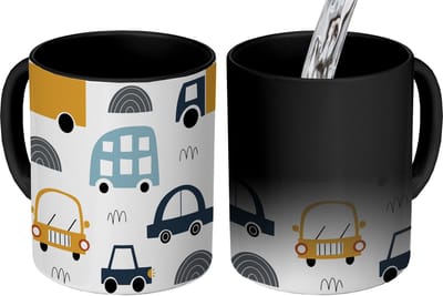 Magische Mok - Foto op Warmte Mokken - Koffiemok - Patroon - Jongens - Auto - Kind - Magic Mok - Beker - 350 ML - Theemok