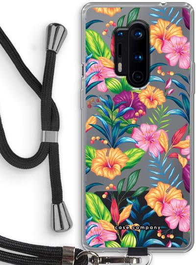 Case Company® - Hoesje met koord geschikt voor OnePlus 8 Pro hoesje met Koord - Tropisch 2 - Telefoonhoesje met Zwart Koord - Bescherming aan alle Kanten en Over de Schermrand