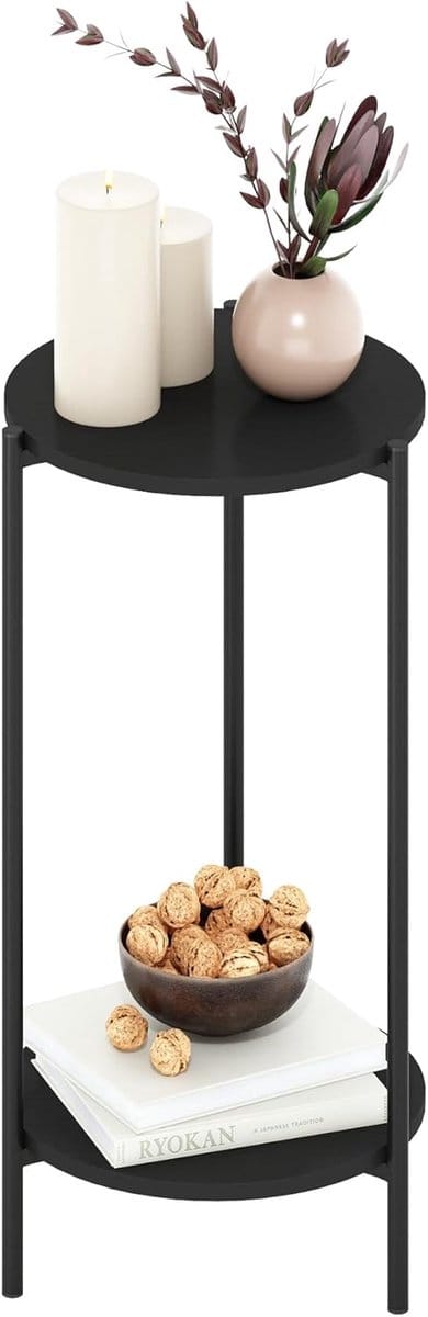 Moderne Hoge Ronde Bijzettafel met Stevige Metalen Poten