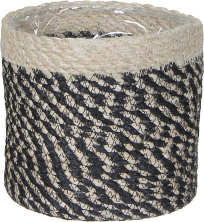 Mica Decorations Plantenmand - naturel met zwart - rotan - 12 x 12 cm - Met plastic binnenkant