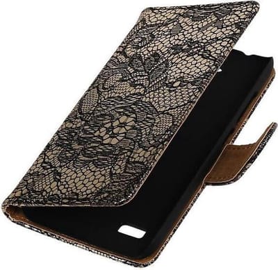 Lace Bookstyle Wallet Case Hoesjes Geschikt voor Huawei Ascend Y560 / Y5 Zwart