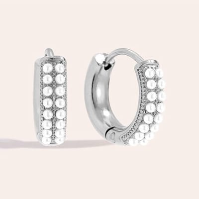 Bijoutheek Oorringen Hoop Fijne Parel Dots Goudkleurig