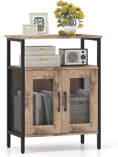 Industrieel Wijnbarkast met Flessenhouder en Wijnglashouder - Dressoir voor Woonkamer en Keuken