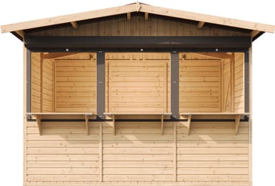 Timbela M150AZ - Houten marktkraam - 6 m² -263x336xH232 cm - met 3 afsluitbare rolluiken