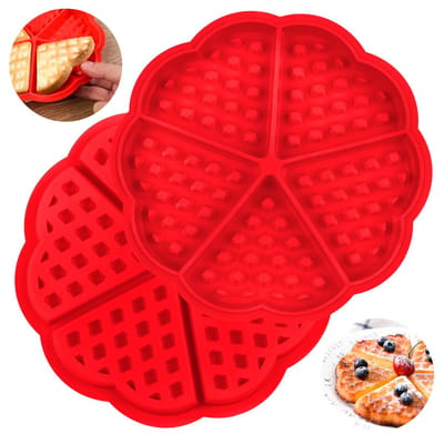2 Pieces Silicone Waffle Mould - Heart Shape Baking Mould for Waffles Muffins - 5 Cavities Non-Stick Cake Mould - Baking Decoration Tool
