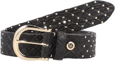 b.belt Riem Lina Gold Leder-Nietengürtel W100 Black Zwart