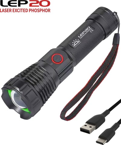 Zaklamp Oplaadbaar met 5 Standen - 1100 LASER Lumen - 7 Uur Accu - Militaire Behuizing - Waterdicht IP65