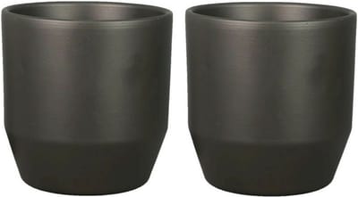 Bela Arte Plantenpot - 2x - keramiek - mat antraciet - D15.5/H14.8 cm