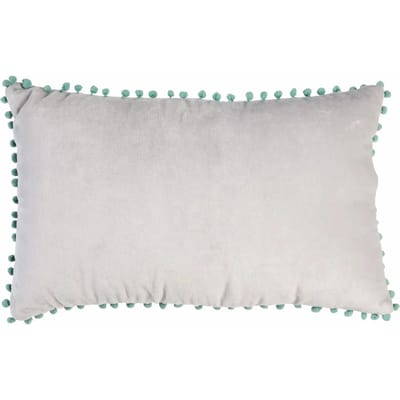 Velours sierkussen - kussentje grijs met mintgroene pompons 32x50cm