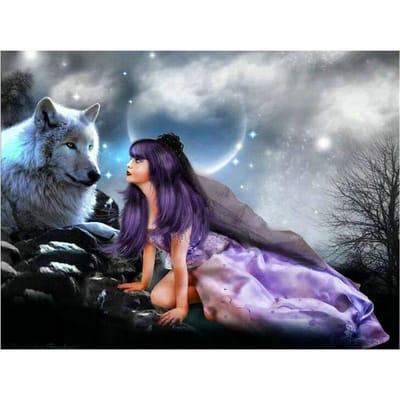 5D volledige ronde boor diamant schilderij accessoires diamant borduurwerk Wolf vrouw 20X30CM gray