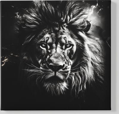 Vierkant Canvas Schilderij - Dieren - Wilde Dier - Leeuw - Zwart - Grijs - 40x40x2 cm