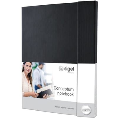 Sigel notitieboek - Conceptum Pure - A4+ - zwart - hardcover - 194 pagina's - 80 grams - ruit - met magneetsluiting - SI-CO141